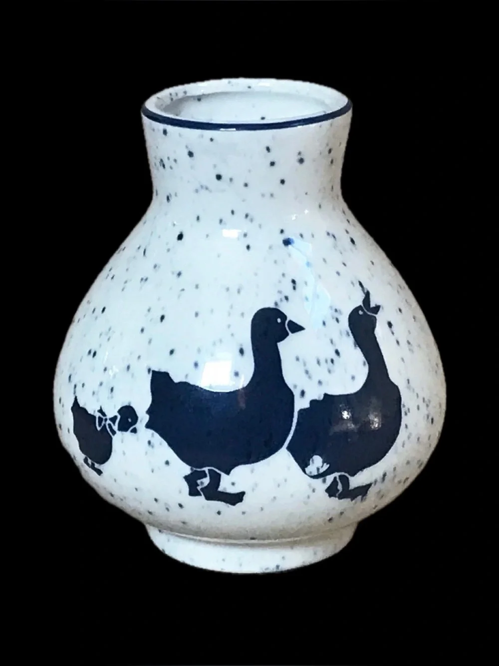 Duck Miniature Bud Vase White Blue Speckled Cottagecore Farm Prairie Country